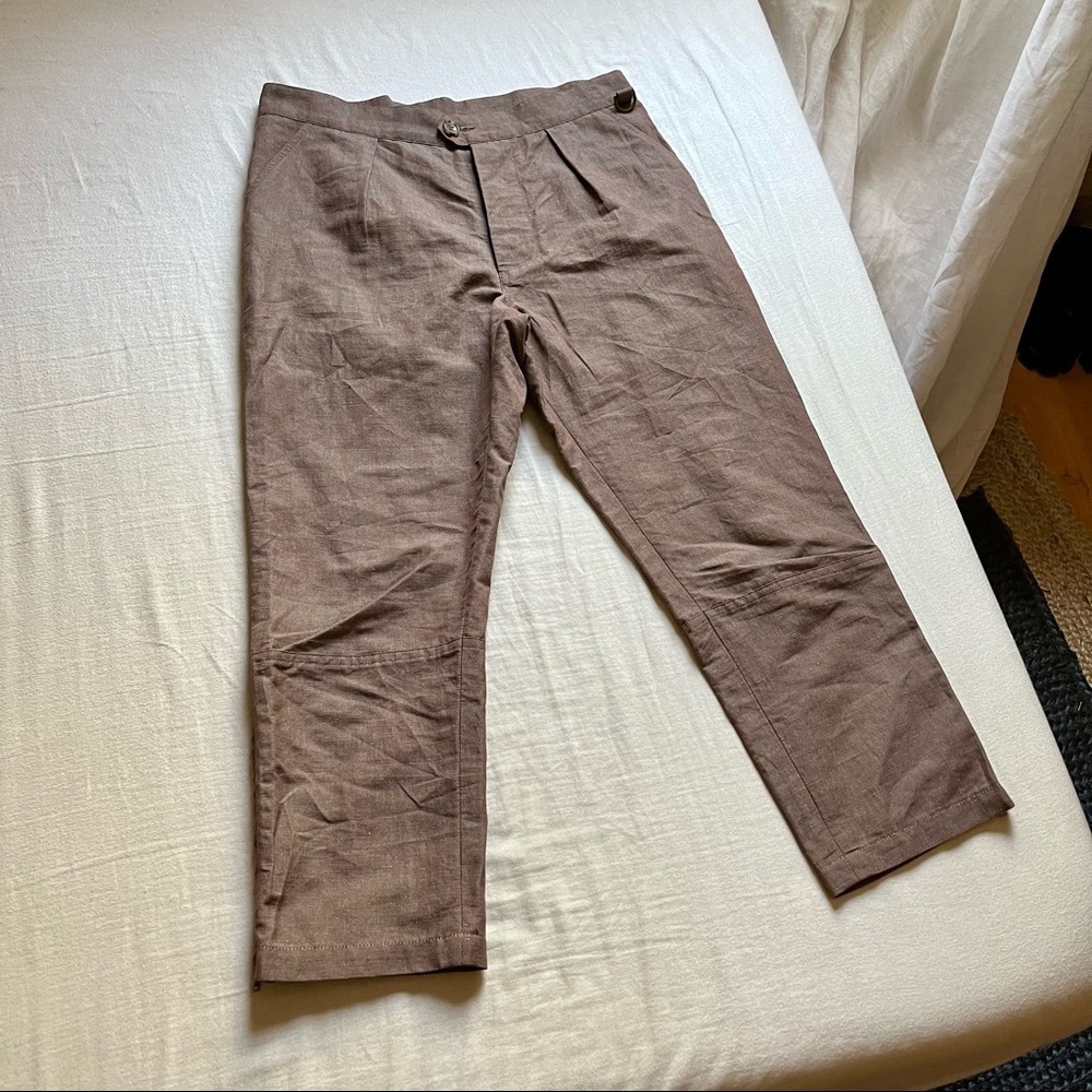 Rachel Comey brown cotton‎ linen Lycra blend cropped straight leg pants